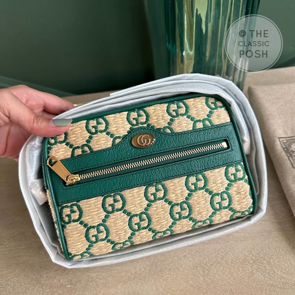 ❌SOLD❌ NEW Green Ophidia GG Supreme Raffia Shoulder Crossbody Bag - Picture 4 of 10